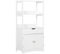 Kleankin Meuble de rangement salle de bain – 2 portes, tiroir, 3 étagères – MDF 60×33×122 cm – Blanc