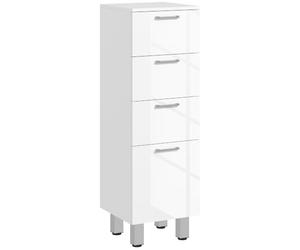 kleankin Meuble de Salle de Bain 4 Tiroirs 30 x 30 x 93 cm Blanc Brillant | Meuble de Rangement, Armoire de Toilette sur Pied, Base Surélevée, Commode Salle de Bain