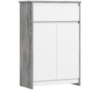 kleankin Meuble de salle de bain autoportant avec tiroir et portes doubles, Gris-Blanc