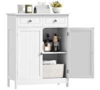 kleankin Meuble de Salle de Bain avec 2 Tiroirs 60 x 30 x 75 cm Blanc | Meuble de Rangement avec Placard Double Porte, Étagère Réglable, Armoire Salle de Bain, Salon, Chambre