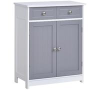 kleankin Meuble de Salle de Bain avec 2 Tiroirs 60 x 30 x 75 cm Blanc Gris | Meuble de Rangement avec Placard Double Porte, Étagère Réglable, Armoire Salle de Bain, Salon, Chambre