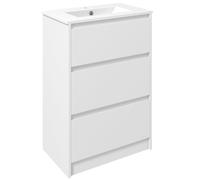 kleankin Meuble de salle de bain avec 2 tiroirs et vasque en céramique de synthèse 61 x 37 x 88 cm blanc brillant laqué