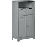kleankin Meuble de salle de bain avec 2 tiroirs, niche, placard avec porte, étagère réglable, 60 x 30 x 109 cm, gris