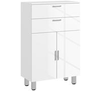 kleankin Meuble de salle de bain avec 2 tiroirs placard à double porte et étagères réglables 60 x 30 x 93 cm blanc brillant
