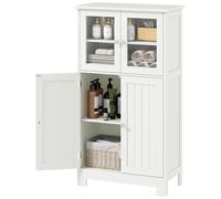kleankin Meuble de salle de bain avec étagère réglable et portes en verre trempé, 60 x 30 x 108,5 cm, blanc