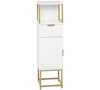 kleankin Meuble de Salle de Bain avec tiroir 30x30x105cm Blanc | Colonne de salle de bain, étagère, bois et métal