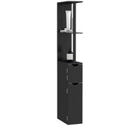 Kleankin Meuble de Salle de Bain Colonne Gain de Place Noir | Meuble de salle de bain en bois gain de place avec 2 étagères et 2 armoires, pour salon, 15,2x29,8x118 cm.