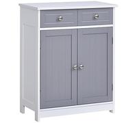 kleankin Meuble de Salle de Bain, Meuble de Rangement avec 2 tiroirs, Placard Double Porte et étagère réglable, Armoire Salle de Bain, Salon, Chambre, 60 x 30 x 75 cm, Blanc et Gris