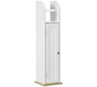 Support papier toilette - armoire pour papier toilette - porte, 2 étagères, sortie papier blanc bois clair