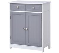 kleankin Meuble de salle de bain sur pied armoire de salle de bain 2 portes 2 tiroirs 60 x 30 x 75 cm gris et blanc