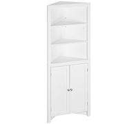 kleankin Meuble de Salle de Bain Triangulaire avec Placard et étagères à 3 Niveaux, sur Pied, Blanc