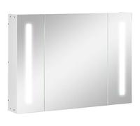 kleankin Meuble Salle de Bain, Armoire avec Miroir Murale en MDF avec 3 Placards, 3 Étagères et Lumière LED, 90 x 15 x 65 cm, Blanc