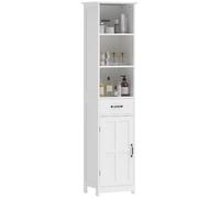 kleankin Meuble Salle de Bain Colonne Rangement 40 x 30 x 164 cm Blanc | Mince, 3 Compartiments Ouverts, Tiroir, Étagère Réglable, Armoire Salle de Bain, pour Petits Espaces