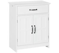kleankin Meuble Salle de Bain Double Porte sur Pied 60 x 30 x 75 cm Blanc | Armoire Salle de Bain, Tiroir, Étagère Réglable, Meuble de Rangement, Salon, Toilette