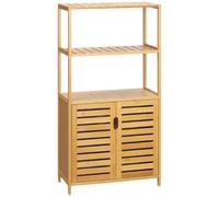 kleankin Meuble Salle de Bain en Bambou, 60 x 30 x 120 cm, Naturel | Armoire Salle de Bain sur Pied, 2 Étagères Ouvertes, Double Porte à Lattes, Meuble de Rangement, Salon Chambre Toilette