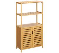 kleankin Meuble salle de bain en bambou, armoire salle de bain sur pied, 2 étagères ouvertes et double porte à lattes, naturel