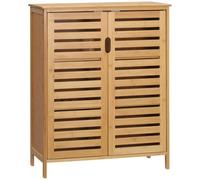 kleankin Meuble Salle de Bain en Bambou Rangement 68 x 32 x 86 cm Naturel | Armoire Salle de Bain, Double Porte à Lattes, Meuble de Rangement, 3 Niveaux, Salon, Chambre, Toilette