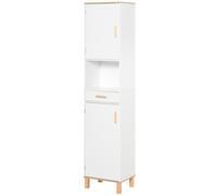 kleankin Meuble Salle de Bain Gain de Place en Bois, Meuble Colonne avec Armoires et Tiroir, 39x30x180cm, Blanc