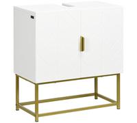 kleankin Meuble Salle de Bain sous Lavabo 60L x 30l x 65H cm Blanc | Meuble sous-vasque pour salle de bain, Placard 2 Portes avec Étagères
