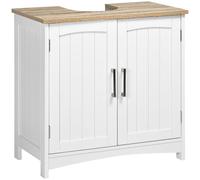 Meuble salle de bain sous lavabo - kleankin - double portes - étagères réglables - Blanc et bois naturel