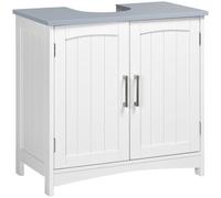 kleankin Meuble Salle de Bain sous Lavabo 60x33x60cm Blanc et Gris Clair | Meuble sous Lavabo, Double Portes, Étagère Réglable