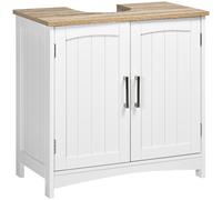 kleankin Meuble salle de bain sous lavabo à double portes avec étagères réglables, blanc et bois naturel