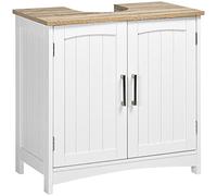 Meuble salle de bain sous lavabo - kleankin - double portes - étagères réglables - Blanc et bois naturel
