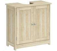 kleankin Meuble Salle de Bain sous Lavabo, Meuble sous-Vasque, Placard 2 Portes avec Étagère, 60x30x60cm, Chêne