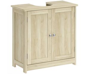 kleankin Meuble Salle de Bain sous Lavabo, Meuble sous-Vasque, Placard 2 Portes avec Étagère, 60x30x60cm, Chêne