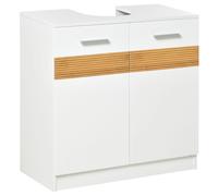 kleankin Meuble salle de bain sous lavabo style cosy chic bandeau 10 bambous placard 2 portes avec étagère MDF dim. 60L x 30l x 60,5H cm blanc