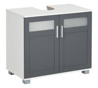 kleankin Meuble sous évier 2 Portes 69x35x59 cm Blanc et Gris | Meuble sous évier, 2 portes en verre trempé, étagère réglable