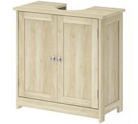 kleankin Meuble sous-lavabo 2 portes avec étagère réglable et découpe en U, 60x30x60 cm, Chêne