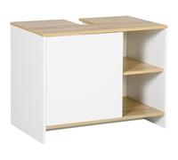 kleankin Meuble sous lavabo 77x45x60 cm Blanc et Couleur Bois | Avec meuble, 2 étagères, panneau de particules
