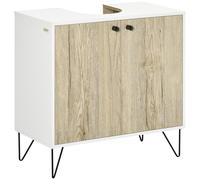 kleankin Meuble sous lavabo, meuble de salle de bain avec 2 portes, pieds en acier, 60 x 30 x 60 cm, blanc et bois naturel