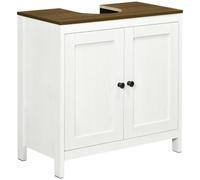 kleankin Meuble sous lavabo Placard 60 x 30 x 60 cm Blanc et Aspect Bois | Salle de Bain, Meuble sous évier, 2 Portes avec Étagère