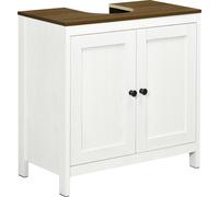 kleankin Meuble sous lavabo salle de bain meuble sous évier - placard 2 portes avec étagère - 60 x 30 x 60 cm - blanc et aspect bois