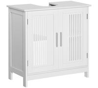 Meuble sous lavabo salle de bain - kleankin - 2 portes rainurées avec étagère réglable et poignées - 60 x 30 x 60 cm - blanc