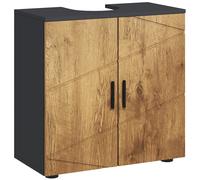 kleankin Meuble sous vasque lavabo meuble de salle de bain 2 portes avec étagère 60 x 30 x 60 cm gris anthracite et aspect bois