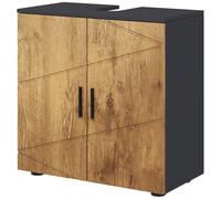 kleankin Meuble sous vasque lavabo meuble de salle de bain 2 portes avec étagère 60 x 30 x 60 cm gris anthracite et aspect bois