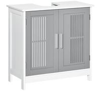 kleankin Meuble sous Vasque Moderne avec 2 Portes Gris | Design sur socle, armoire de rangement, étagères réglables