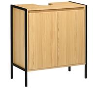 kleankin Meuble sous vasque moderne piètement en métal double porte en panneaux de particules - 60 x 30 x 62,5 cm - noir et couleur bois