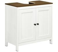 kleankin Meuble sous lavabo salle de bain meuble sous évier - placard 2 portes avec étagère - 60 x 30 x 60 cm - blanc et aspect bois