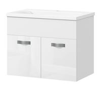 Kleankin Meuble Suspendu de Salle de Bain avec Lavabo, Armoire à 2 Portes avec Charnières Amorties, 61x40x50cm, Blanc Brillant