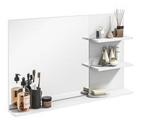 kleankin Miroir de Salle de Bain 2 étagères latérales 75x10x48 cm Blanc | Étagère inférieure, miroir mural, MDF et verre.