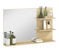 kleankin Miroir de Salle de Bain 2 étagères latérales 75x10x48 cm Bois | Étagère inférieure, miroir mural, MDF et verre.