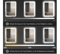 Kleankin miroir de salle de bain LED 50 x 70 cm avec 3 couleurs et interrupteur tactile, ip44, anti - buée automati
