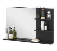 kleankin Miroir de Salle de Bain Moderne avec 2 Étagères Latérales et Étagère Inférieure, en Bois et Verre, 75x10x48 cm, Noir