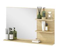 kleankin Miroir de Salle de Bain Moderne avec 2 Étagères Latérales et Étagère Inférieure, en Bois et Verre, 75x10x48 cm, Bois Naturel