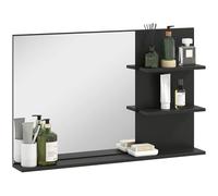 kleankin Miroir de Salle de Bain Moderne avec 2 étagères latérales et Une étagère inférieure, Miroir Mural en MDF et Verre, 75x10x48 cm, Noir