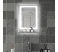 kleankin Miroir Lumineux LED rectangulaire Miroir Mural avec étagère de Salle de Bain 70 x 50 cm luminosité réglable Anti-buée Interrupteur Tactile